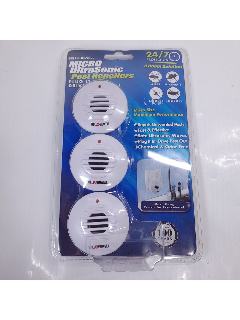 NEW Bell + Howell Micro Ultrasonic Pest Repeller 3 Pack plug in repels bugs
